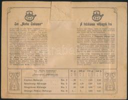 cca 1900-1910 Teekanne tea reklám, litografált illusztrációval, a hátoldalán magyar és német nyelvű ...