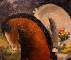 Klie Zoltán (1897-1992): Vágtató szerelmesek. Olaj, vászon, jelzett, restaurált, 50×60 cm