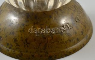 Gomba alakú festett üvegcse, "Meinl Gyula Rt." feliratos műanyag talppal, kopásokkal, m: 9...