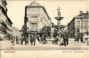 Budapest VIII. Kálvin tér, szökőkút, Magyar fém és lámpaárugyár, vendéglő (EK)