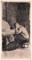 Käthe Kollwitz (1867-1945):Anya a bölcsönél. Rézkarc, papír, jelzett a karcon, 28×15 cm