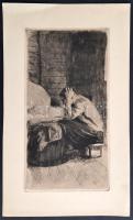 Käthe Kollwitz (1867-1945):Anya a bölcsönél. Rézkarc, papír, jelzett a karcon, 28×15 cm