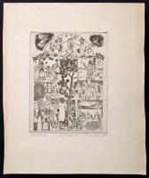 Engel Tevan István (1936-1996): Kalendárium. Rézkarc, papír, jelzett, 20×16 cm