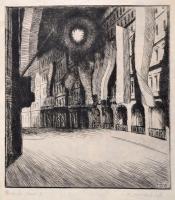 Hans Barthelmess (1887-1916): Strasse bei Nacht. Rézkarc, papír, jelzett, 22×20 cm