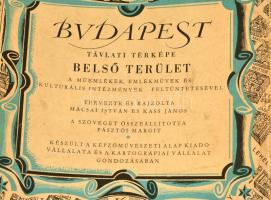 Budapest távlati térképe, belső terület, a műemlékek, emlékművek és kulturális intézmények feltüntet...