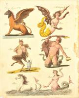XVIII. sz: Mítikus lények. színezett rézmetszet / Mytical creatures. Colored engraving 18x23 cm