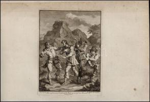 William Hogarth (1694-1764): 3 rézmetszet. Don Quixote kalandjai. Jelzettek a dúcon 19x23 cm / William Hogarth: 3 engravings of Don Quijote. 19x23 cm