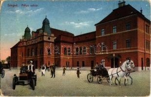 1915 Szeged, Pályaudvar, vasútállomás. Kiadja Grünwald Hermann (apró lyuk / tiny hole)