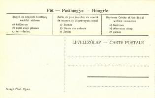 Fót, Segítő és népjóléti bizottság napközi otthona, hálóterem, ebéd utáni pihenés, kert részlet. Far...