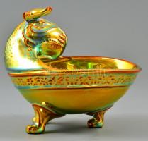 Zsolnay eozin mázas bikafejes ivócsanak, jelzett, hibátlan, m:12 cm, 12×13 cm