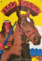 1982 Bakos István: Fehér farkasok - felújítás főszereplő Gojko Mitic ofszet western film plakát, hajtogatva, jó állapotban.42x60 cm