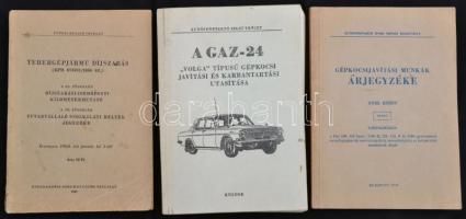 3 db műszaki könyv - A GAZ-24 Volga típusú gépkocsi javítási és karbantartási utasítása + Tehergépjármű díjszabás 1968. + Gépkocsijavítási munkák XVIII. kötet. Kiadói papírkötés, kötetenként változó állapotban.
