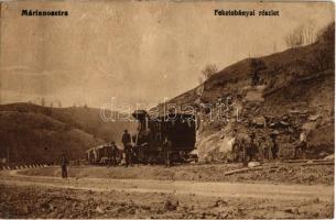 1915 Márianosztra, Feketebányai részlet, iparvasút, bányavasút, gőzmozdony, munkások (r)