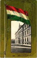 1902 Győr, M. kir. állami főreáliskola. Kiadja Röszler Károly. Magyar zászlós litho keret / Hungarian flag litho frame (EK)