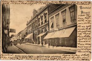 1901 Pécs, Király utca, Segélyező egylet palotája, Spiegel József, Ganter Ferenc üzlete, üzlet a galambhoz (EK)