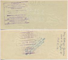 Amerikai Egyesült Államok / Virginia 1957. "Old Dominion Bank" csekk (2x) hátoldalon bélye...