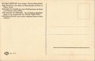 Pöstyén-fürdő, Kúpele Piestany; régi fürdők, háttérben a Thermia Palace szálló / old spas with hotel