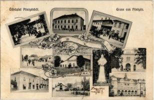 1910 Pöstyén, Piestany; vasútállomás, szállók / railway station, hotel. Art Nouveau (szakadás / tear)