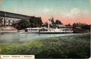 1915 Pancsova, Pancevo; hajóállomás, Népbank közraktára, gőzhajó / port, banks warehouse, steamship (EK)