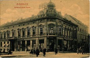 1908 Miskolc, Széchenyi utca, Gyógyszertár az Arany Szarvashoz, Barta Adolf Magyar Bazárja, Székely Lajos, Reiner Dávid üzlete. W. L. 1056. (Rb)