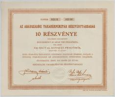 Abádszalók 1944. "Abádszalóki Takarékpénztár Részvénytársaság" 10db részvénye egyben, össz...