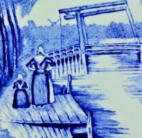 Delfti, kézzel festett, jelzett mázas kerámia falitányér. Hibátlan d: 29 cm