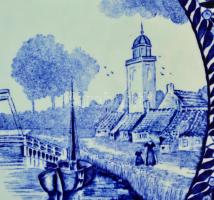 Delfti, kézzel festett, jelzett mázas kerámia falitányér. Hibátlan d: 29 cm