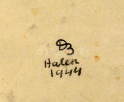 Ducsay Béla(1893-1967): Pipázó öreg.  Szén, papír, jelzett, üvegezett keretben 30x20 cm