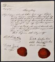 1868 Izraelita személy szegénységi bizonyítványa elöljárók és bírók aláírásával, Dávid csillagos viaszpecséttel 21x23 cm
