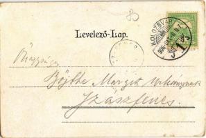 1906 Kolozsvár, Cluj; Kereskedelmi Akadémia bentlakással 100 tanuló részére, belső, híd, gőzmozdony ...