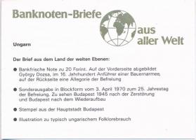 1980. 20Ft nagyalakú bélyeges borítékban, pecsételt 1970. Felszabadulás (i.) bélyeg blokkal T:I