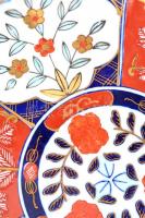 Jelzett japán "Imari" tál, kézzel festett, kopásnyomokkal, d:27,5 cm