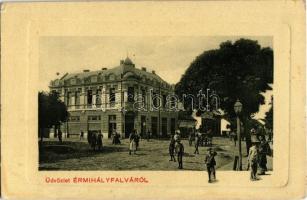 Érmihályfalva, Valea lui Mihai; utcakép, Grosz Herman üzlete. W. L. Bp. 5987. / street view, shops (...