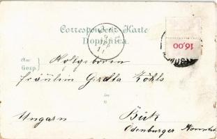 1895 (Vorläufer!) Mostar, Römerbrücke, Hotel Narenta / Roman bridge and hotel. Art Nouveau, floral, ...