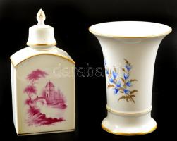 Höchst váza és butella, kézzel festett, jelzett, hibátlan, m: 14 és 15 cm