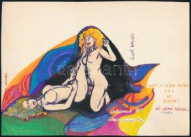 Jelzés nélkül: 2 db pornográf grafika, vegyes technika, papír, 15×21 és 16×23 cm
