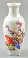 Jelzett kínai kis váza, kézzel festett, hibátlan, m:14 cm