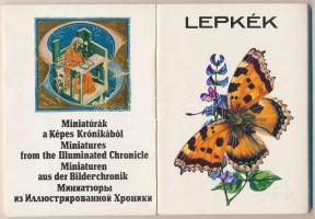 4 db MODERN magyar képeslapfüzet (egy tok nélkül) összesen 65 lappal: Lepkék, Miniatúrák, Budapesti ...