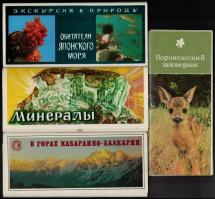 4 db MODERN képeslapfüzet összesen 81 lappal: élővilág a Szovjetunió területéről, állatok, tengeri élet, ásványok, hegyvidék / 4 modern postcard booklets with 81 postcards alltogether: wildlife and sealife from the Soviet Union, minerals, mountain