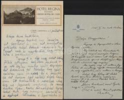 1921-1940 5 db fejléces szállodai levélpapír (Grand Hotel Korona, Hotel Regina, Hotel Imperial Wien,...