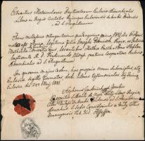 1841 Keresztelési anyakönyvi kivonat 15 Kr okmánybélyeggel
