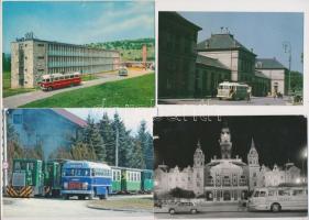 15 db MODERN magyar Ikarus busz motívumlap városképes lapokon / 15 modern Hungarian Ikarus bus on town-view postcards