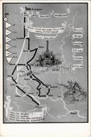 1941 Előre az 1000 éves határokig! Hiszekegy. M. Kir. 1. Honvéd gépvontatású könnyű tüzér osztály, hadtérkép / WWII Hungarian military map, irredenta