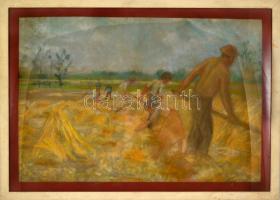 Klimó István (1883-1961): Aratás. Pasztell, papír, jelzett, foltos,üvegezett keretben, 39×58 cm
