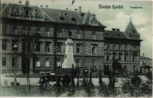 1908 Győr, Főreáliskola, Szabadság szobor. Nitsmann József kiadása