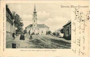 1901 Mezőkövesd, Fő utca, római katolikus templom a nagyhídról nézve. Balázs Ferenc kiadása