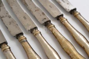 Ezüst (Ag.) nyelű kés készlet (6db), jelzett, LWN pengékkel,  h:26 cm (6×), bruttó:440 g