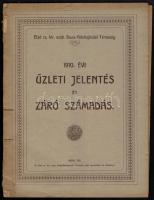 1911 Első cs. kir. szab. Duna-Gőzhajózási Társaság (DDSG.) 1910. évi üzleti jelentés és záró számadás. Wien, 1911, Első cs. kir. szab. Duna-Gőzhajózási Társaság (DDSG.),40+40 p. Magyar és német nyelven. 1 db magyar 2 K+1 db osztrák 1 K okmánybélyeggel. Papírkötésben, kis szakadásokkal, fűzve, a magyar rész hátán sérült, hiányos viaszpecséttel.