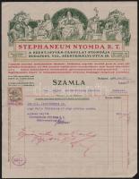 1922 Bp., Stephaneum Nyomda Rt. díszes fejléces számlája 50f okmánybélyeggel