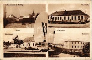 Nána, Római katolikus templom és kastély télen, iskola, községháza, laktanya / church and castle in winter, school, town hall, military barracks